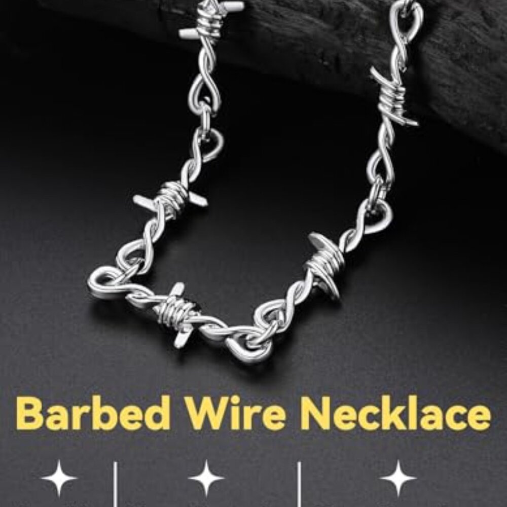 Stainless Steel Barbed Wire Necklace Punk Rock Hip Hop Chain 22 Inch - Picture 5 of 8